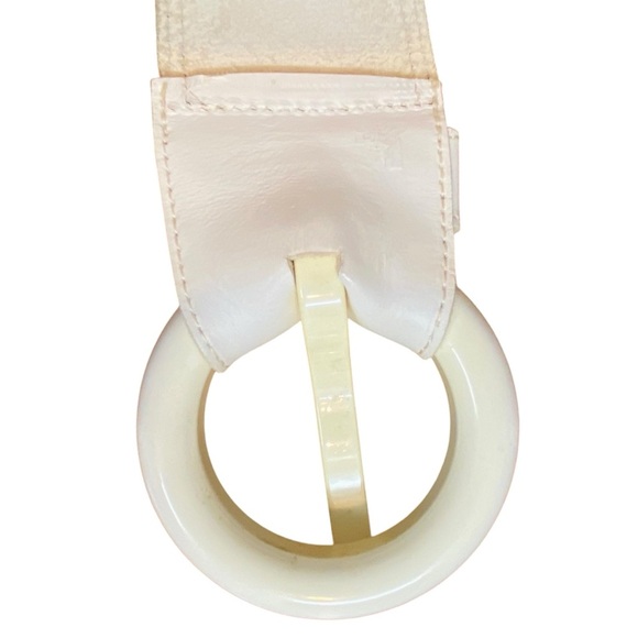 MINORONZONI Italian White Wide Leather Belt size Large Oversized Buckle Vintage - Picture 8 of 10